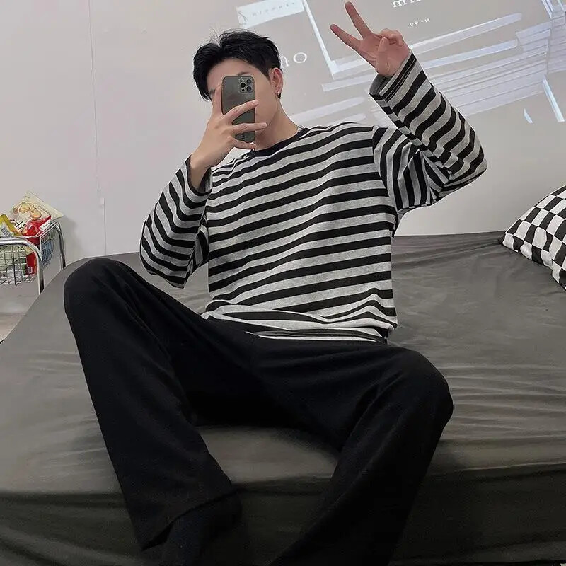 Muška pamučna pidžama s dugim rukavima Nova vrhunska odjeća za spavanje s medvjeđim dizajnom, široka domaća tanka spavaćica za mlade
