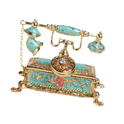 Emaliuota papuošalų dėžutė Telefono figūrėlė su šarnyriniais namų puošmena Dekoratyvinė papuošalų dėžutė karolių apyrankėms auskarams