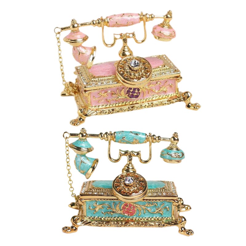 Emaliuota papuošalų dėžutė Telefono figūrėlė su šarnyriniais namų puošmena Dekoratyvinė papuošalų dėžutė karolių apyrankėms auskarams