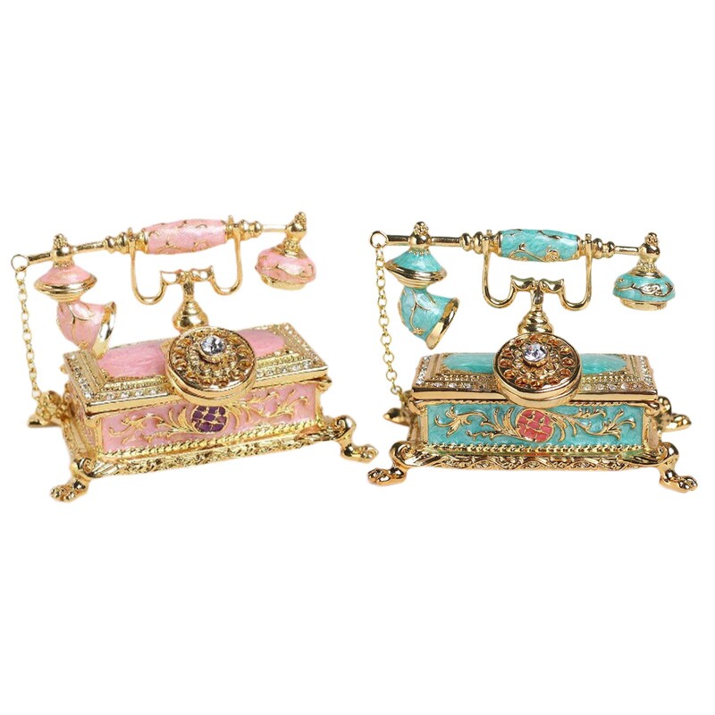 Emaliuota papuošalų dėžutė Telefono figūrėlė su šarnyriniais namų puošmena Dekoratyvinė papuošalų dėžutė karolių apyrankėms auskarams