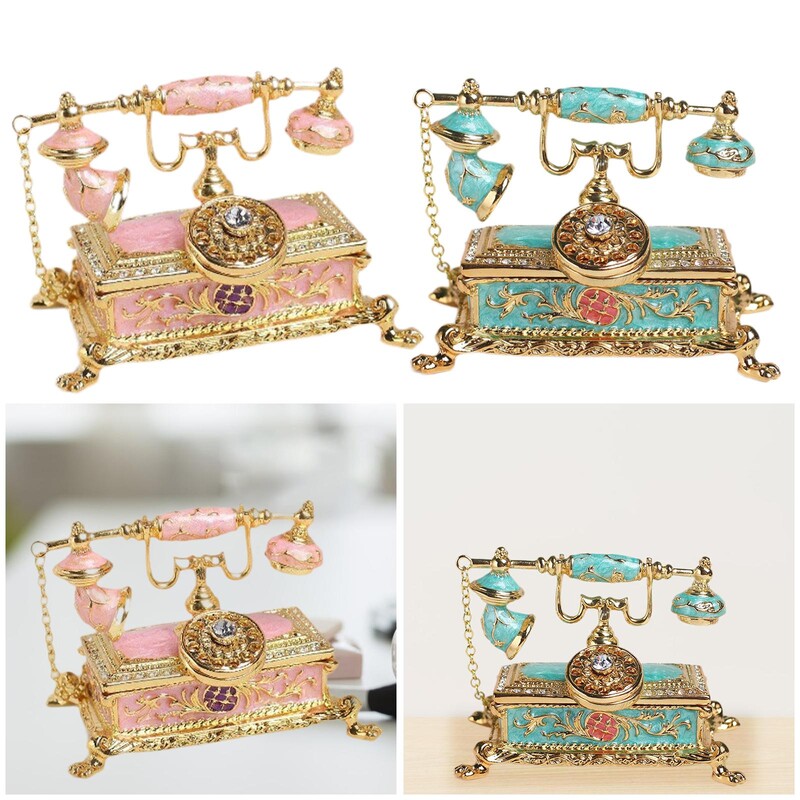 Emaliuota papuošalų dėžutė Telefono figūrėlė su šarnyriniais namų puošmena Dekoratyvinė papuošalų dėžutė karolių apyrankėms auskarams