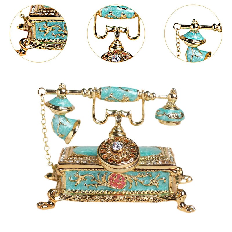 Emaliuota papuošalų dėžutė Telefono figūrėlė su šarnyriniais namų puošmena Dekoratyvinė papuošalų dėžutė karolių apyrankėms auskarams