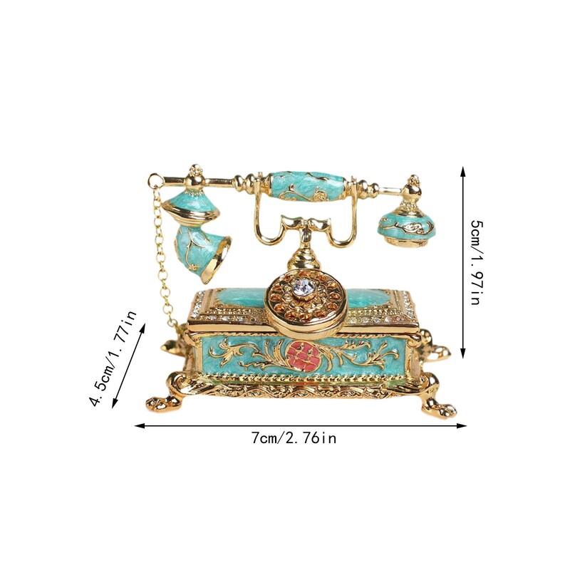 Emaliuota papuošalų dėžutė Telefono figūrėlė su šarnyriniais namų puošmena Dekoratyvinė papuošalų dėžutė karolių apyrankėms auskarams