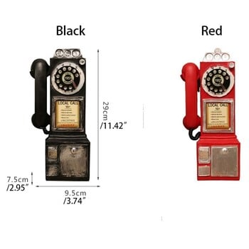 Старинен модел на телефон Монтирана на стена кабина от смола Телефонна фигурка Въртяща се старомодна телефонна украса Подпори за фотография