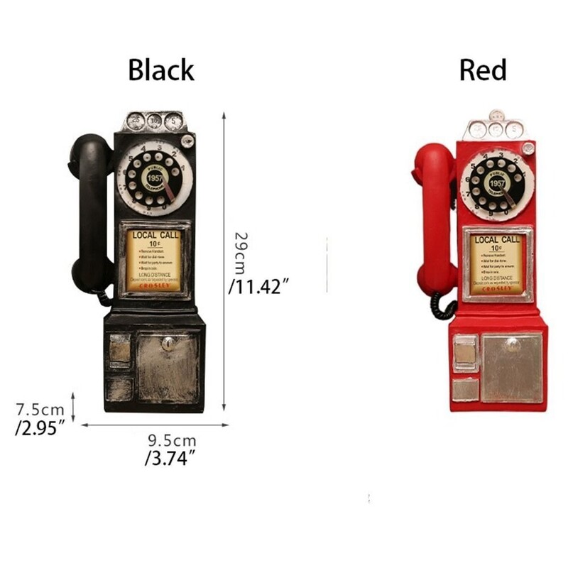 Senovinis telefono modelis Ant sienos tvirtinama dervos kabina telefono figūrėlė, besisukanti senovinė telefono puošmena fotografijos rekvizitai