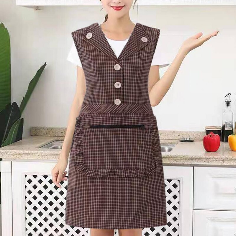 Pregača za kuhanje bez rukava Kuhinjska pregača otporna na ulje, džepni karirani uzorak, pamučna pregača, prsluk, radna odjeća za kućanske poslove