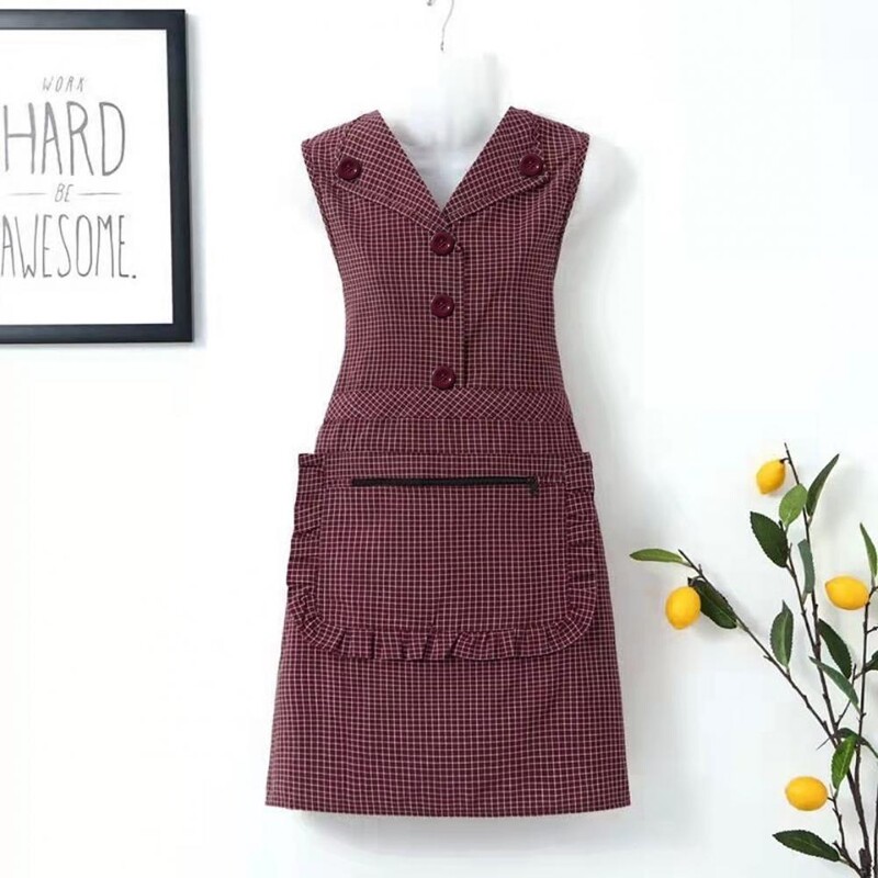Pregača za kuhanje bez rukava Kuhinjska pregača otporna na ulje, džepni karirani uzorak, pamučna pregača, prsluk, radna odjeća za kućanske poslove