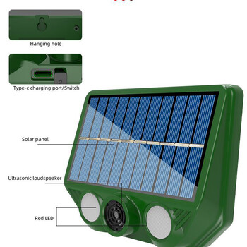 Υπερηχητικό απωθητικό για σκύλους γάτα αδιάβροχο ηλιακό τροφοδοτούμενο ζωικό αποτρεπτικό 500 mAh Συσκευή απωθητικού ζώων για εξωτερικούς κήπους με γκαζόν