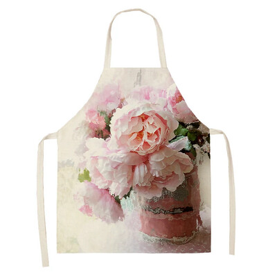 Doamnelor Roz cu flori din in imprimat șorț fără mâneci Lenjerie de bucatarie Bib Curățarea bucătăriei acasă Copii 47x38cm Adult 68x55cm