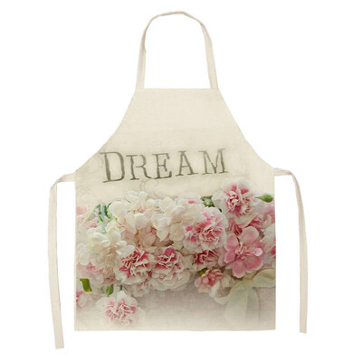 Doamnelor Roz cu flori din in imprimat șorț fără mâneci Lenjerie de bucatarie Bib Curățarea bucătăriei acasă Copii 47x38cm Adult 68x55cm