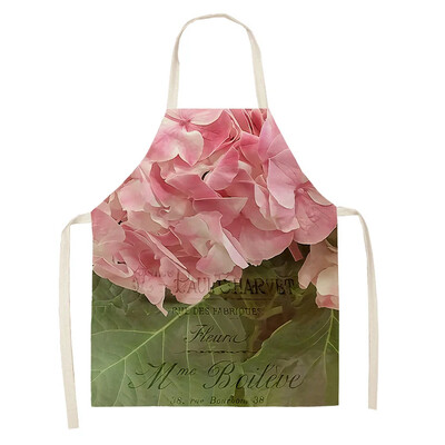 Doamnelor Roz cu flori din in imprimat șorț fără mâneci Lenjerie de bucatarie Bib Curățarea bucătăriei acasă Copii 47x38cm Adult 68x55cm
