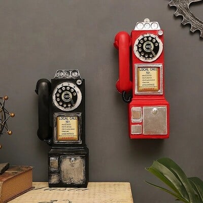 Kreativitás Vintage telefonmodell Falra akasztós díszek Retro bútorok telefon Miniatűr kézműves Ajándék bárba lakberendezés