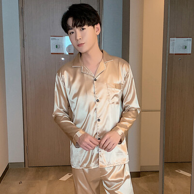 Vienkrāsains guļamveļa zīda satīna pidžamas pāra komplekts ar garu pogām nolaižamu pidžamas uzvalku pidžamas sieviešu vīriešu atpūtas apģērbi lielizmēra Pj komplekts