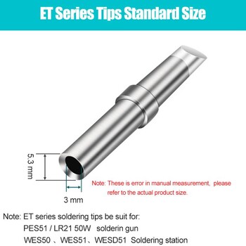 Weller ET Series ETD ETB ETA Μύτη συγκολλητικού σιδήρου Χάλκινη χωρίς μόλυβδο για WES50 51 Συγκολλητής σταθμού συγκόλλησης για λαβές PES51 LR21