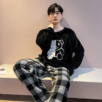 2 kom/komplet muške pidžame, kućne odjeće, jesen i zima, podstavljene i podebljane, topla flanelska školska uniforma, pidžama od koraljnog flisa za dječaka