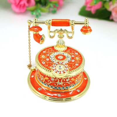 Retro telefono stiliaus namų aksesuarai emaliuoti papuošalai europietiško stiliaus laikymo dėžutės atverčiamas dangtelis raižytas namų dekoravimo ornamentas ZE916