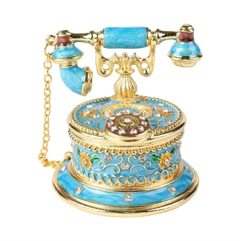 Retro telefono stiliaus namų aksesuarai emaliuoti papuošalai europietiško stiliaus laikymo dėžutės atverčiamas dangtelis raižytas namų dekoravimo ornamentas ZE916