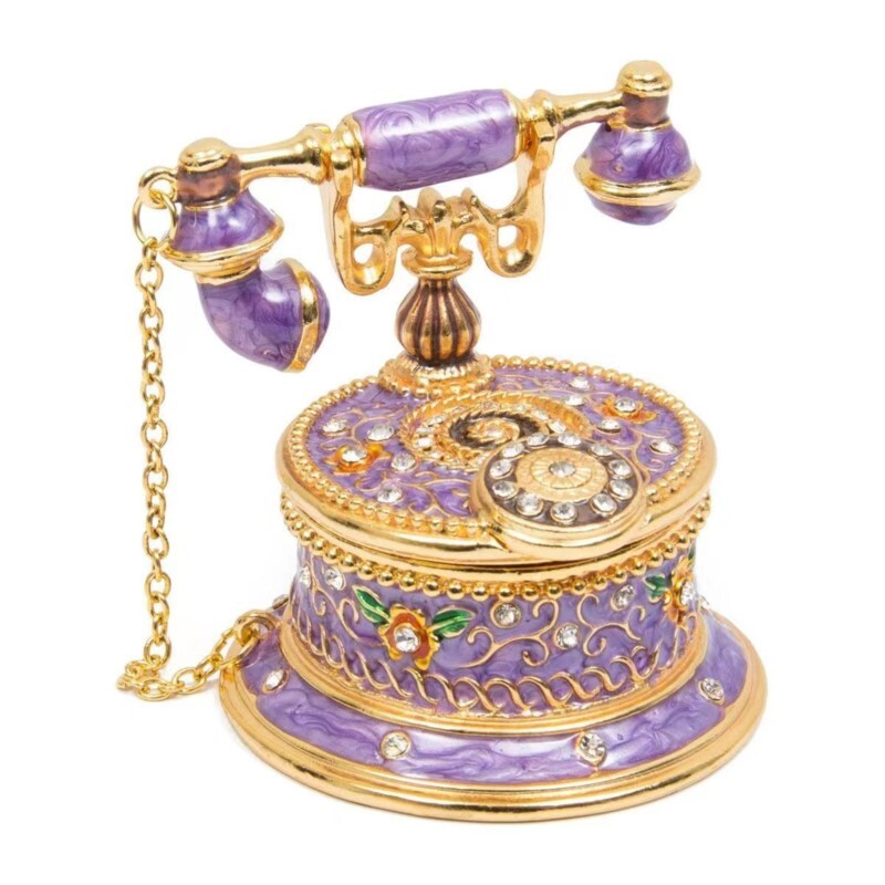 Retro telefono stiliaus namų aksesuarai emaliuoti papuošalai europietiško stiliaus laikymo dėžutės atverčiamas dangtelis raižytas namų dekoravimo ornamentas ZE916