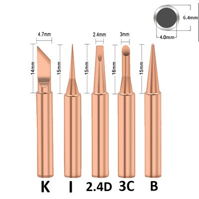 5τμχ I+B+K+3C+2.4D Σετ Μύτη κολλητήρι Εσωτερική θέρμανση Σταθερή θερμοκρασία γυμνός χαλκός 900M-T/936 Μύτη κεφαλής κολλητήρι