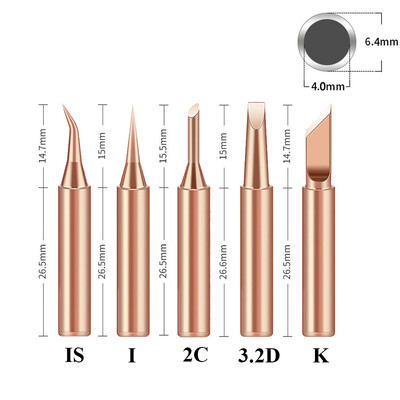 5τμχ I+B+K+3C+2.4D Σετ Μύτη κολλητήρι Εσωτερική θέρμανση Σταθερή θερμοκρασία γυμνός χαλκός 900M-T/936 Μύτη κεφαλής κολλητήρι