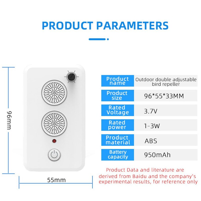 Ultrahangos riasztóeszköz USB újratölthető, nagy kapacitású akkumulátoros kültéri állítható madárriasztó