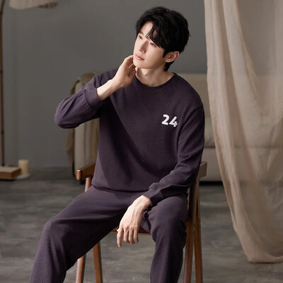 Nove jesenske pamučne pidžame za muškarce, modne pidžame s O-izrezom i dugim rukavima, pune hlače, kućna odjeća za spavanje velikih veličina L-3XL