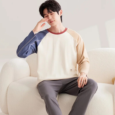 Nove jesenske pamučne pidžame za muškarce, modne pidžame s O-izrezom i dugim rukavima, pune hlače, kućna odjeća za spavanje velikih veličina L-3XL