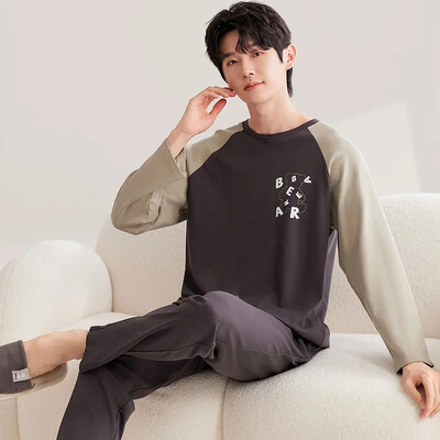 Nove jesenske pamučne pidžame za muškarce, modne pidžame s O-izrezom i dugim rukavima, pune hlače, kućna odjeća za spavanje velikih veličina L-3XL