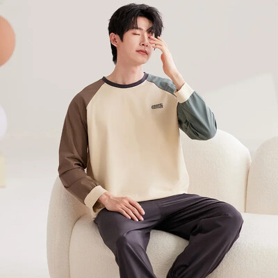 Nove jesenske pamučne pidžame za muškarce, modne pidžame s O-izrezom i dugim rukavima, pune hlače, kućna odjeća za spavanje velikih veličina L-3XL