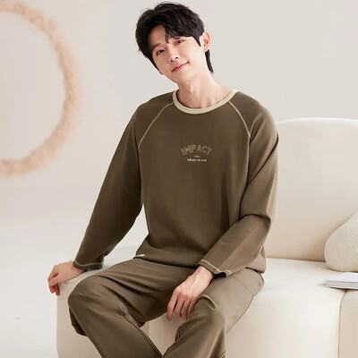 Nove jesenske pamučne pidžame za muškarce, modne pidžame s O-izrezom i dugim rukavima, pune hlače, kućna odjeća za spavanje velikih veličina L-3XL