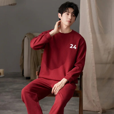 Nove jesenske pamučne pidžame za muškarce, modne pidžame s O-izrezom i dugim rukavima, pune hlače, kućna odjeća za spavanje velikih veličina L-3XL