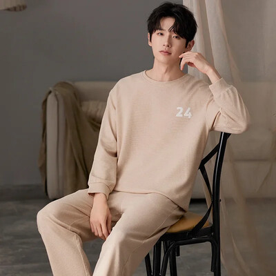 Nove jesenske pamučne pidžame za muškarce, modne pidžame s O-izrezom i dugim rukavima, pune hlače, kućna odjeća za spavanje velikih veličina L-3XL