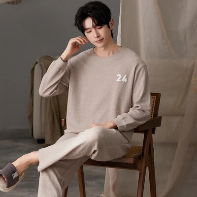 Nove jesenske pamučne pidžame za muškarce, modne pidžame s O-izrezom i dugim rukavima, pune hlače, kućna odjeća za spavanje velikih veličina L-3XL