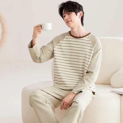 Nove jesenske pamučne pidžame za muškarce, modne pidžame s O-izrezom i dugim rukavima, pune hlače, kućna odjeća za spavanje velikih veličina L-3XL