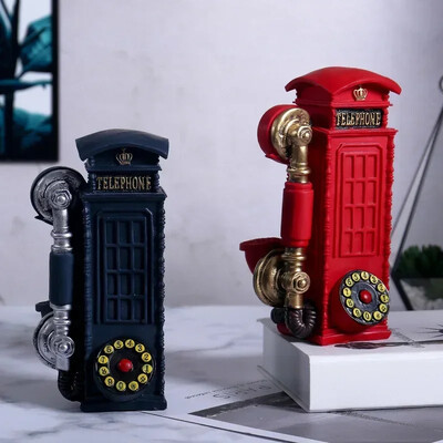 VILEAD 21 cm sveķu telefona kabīnes figūriņas Creative European Call Box Cūciņa banka rotājums Hogar ar rokām darināti amatniecības vintage dāvanas