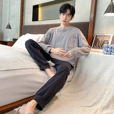 Proljeće Jesen Plus 4XL Pletena muška spavaća odjeća Letter Mrežasta pidžama Kompleti pidžama s kariranom odjećom Ležerna dnevna odjeća Pidžama Noćna moda