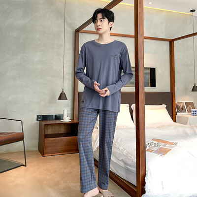 Proljeće Jesen Plus 4XL Pletena muška spavaća odjeća Letter Mrežasta pidžama Kompleti pidžama s kariranom odjećom Ležerna dnevna odjeća Pidžama Noćna moda