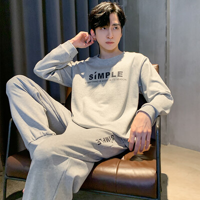 Proljeće Jesen Plus 4XL Pletena muška spavaća odjeća Letter Mrežasta pidžama Kompleti pidžama s kariranom odjećom Ležerna dnevna odjeća Pidžama Noćna moda