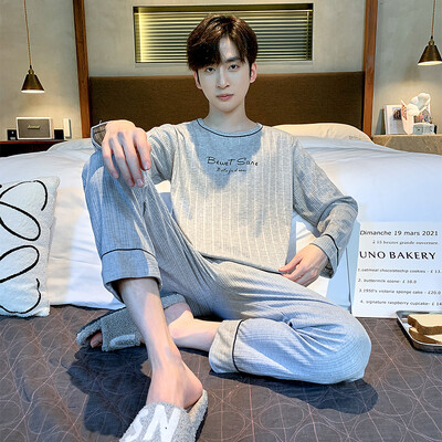 Proljeće Jesen Plus 4XL Pletena muška spavaća odjeća Letter Mrežasta pidžama Kompleti pidžama s kariranom odjećom Ležerna dnevna odjeća Pidžama Noćna moda