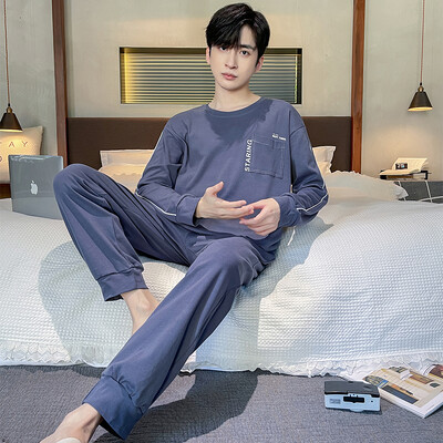 Proljeće Jesen Plus 4XL Pletena muška spavaća odjeća Letter Mrežasta pidžama Kompleti pidžama s kariranom odjećom Ležerna dnevna odjeća Pidžama Noćna moda