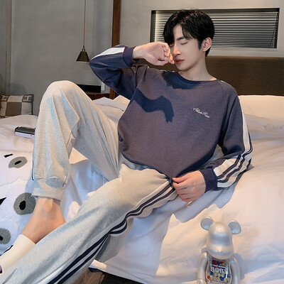 Proljeće Jesen Plus 4XL Pletena muška spavaća odjeća Letter Mrežasta pidžama Kompleti pidžama s kariranom odjećom Ležerna dnevna odjeća Pidžama Noćna moda