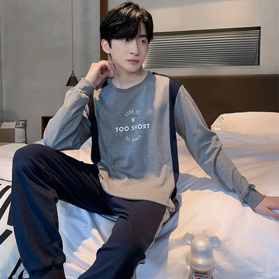 Proljeće Jesen Plus 4XL Pletena muška spavaća odjeća Letter Mrežasta pidžama Kompleti pidžama s kariranom odjećom Ležerna dnevna odjeća Pidžama Noćna moda