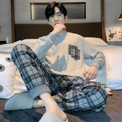 Proljeće Jesen Plus 4XL Pletena muška spavaća odjeća Letter Mrežasta pidžama Kompleti pidžama s kariranom odjećom Ležerna dnevna odjeća Pidžama Noćna moda