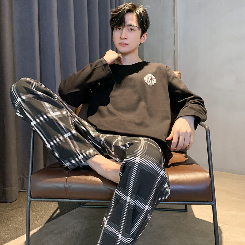 Proljeće Jesen Plus 4XL Pletena muška spavaća odjeća Letter Mrežasta pidžama Kompleti pidžama s kariranom odjećom Ležerna dnevna odjeća Pidžama Noćna moda