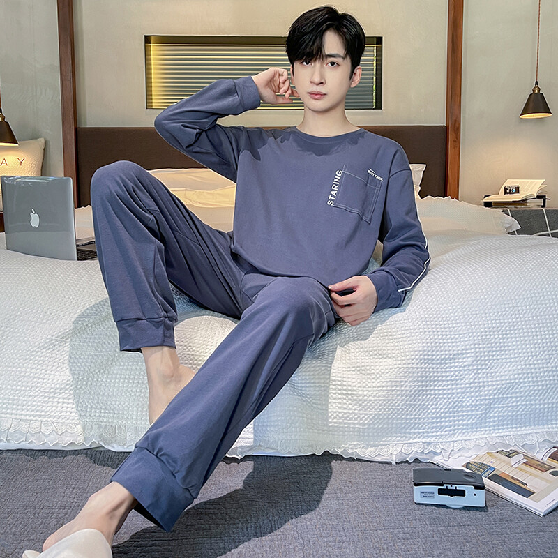 Proljeće Jesen Plus 4XL Pletena muška spavaća odjeća Letter Mrežasta pidžama Kompleti pidžama s kariranom odjećom Ležerna dnevna odjeća Pidžama Noćna moda