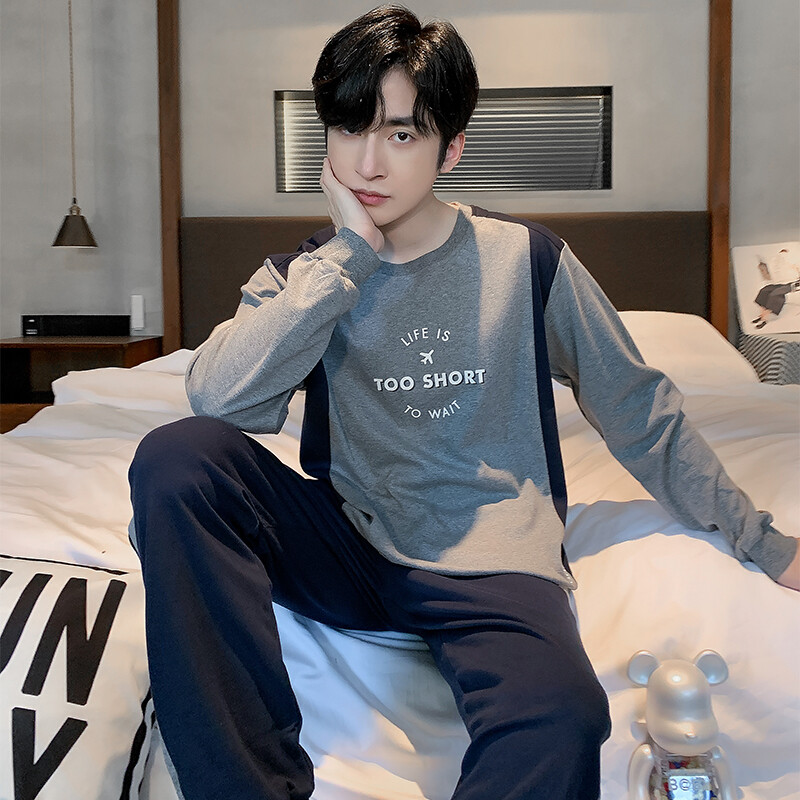 Proljeće Jesen Plus 4XL Pletena muška spavaća odjeća Letter Mrežasta pidžama Kompleti pidžama s kariranom odjećom Ležerna dnevna odjeća Pidžama Noćna moda