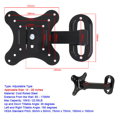 14–42 colių universalus reguliuojamas televizoriaus sieninis laikiklis, pasukamas viso judesio laikiklis, monitoriaus atramos LED plokščio ekrano laikikliai