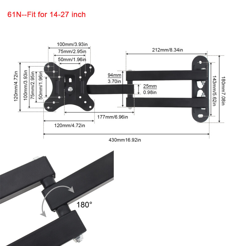 14–42 colių universalus reguliuojamas televizoriaus sieninis laikiklis, pasukamas viso judesio laikiklis, monitoriaus atramos LED plokščio ekrano laikikliai