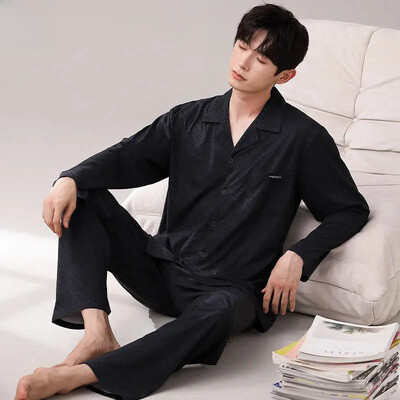 Férfi 100% pamut hosszú ujjú pizsama szett vékony őszi/téli külső viseletre Csúcsminőségű nyári otthoni ruha