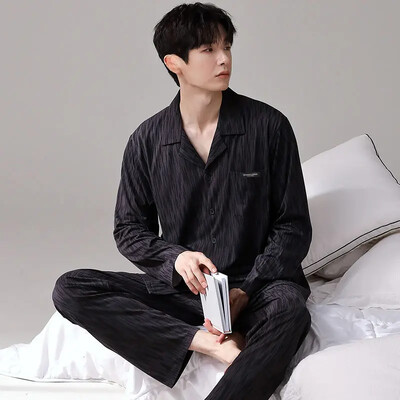 Férfi 100% pamut hosszú ujjú pizsama szett vékony őszi/téli külső viseletre Csúcsminőségű nyári otthoni ruha